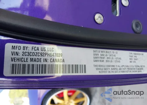 2023 Dodge Challenger Srt Hellcat Jailbreak из США, поврежденный, VIN 2C3CDZC92PH647039